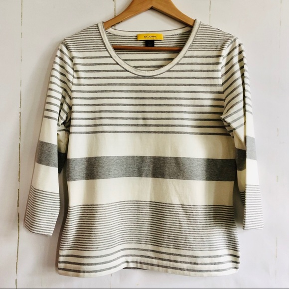 St. John Tops - St. John Gray & Ivory Striped Top